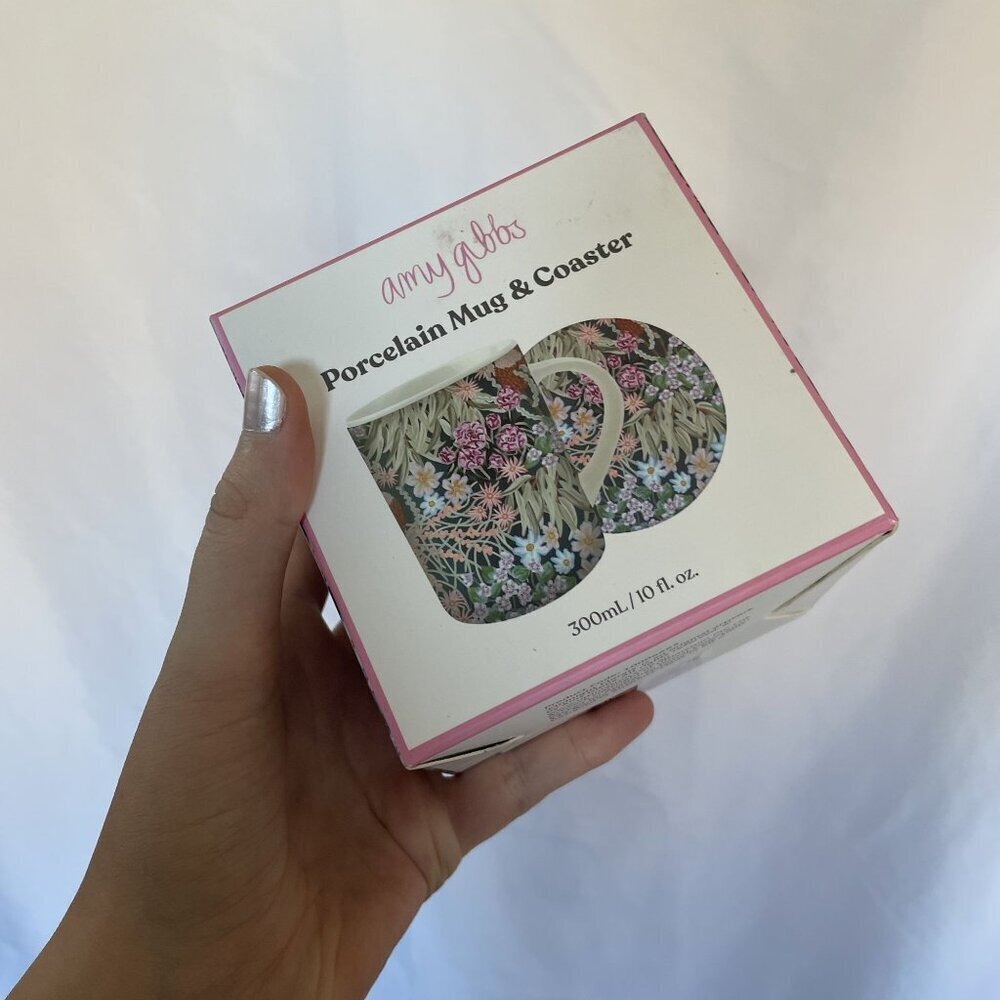 Amy Gibbs Porcelain Mug & Coaster Set Midnight Florals Design 300ml floral tea